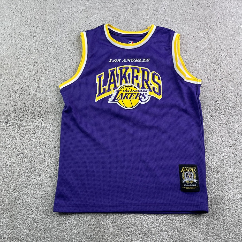 Los Angeles Lakers Jersey Boys 10 12 Purple Mesh UNK Basketball Embroidered Kids